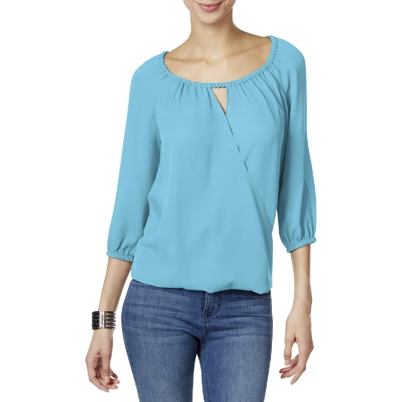 Wrap ShirtsINC International Concepts Surplice Keyhole Blouse Blue Small - S