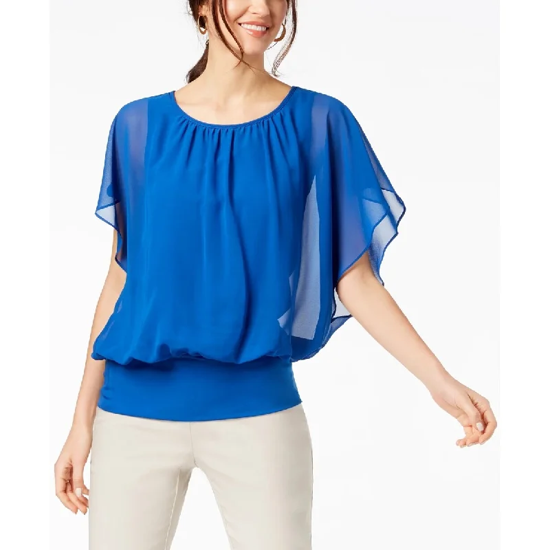 Jersey Short Sleeve TopsJM Collection Women's Flutter Sleeve Top Blue Size Small