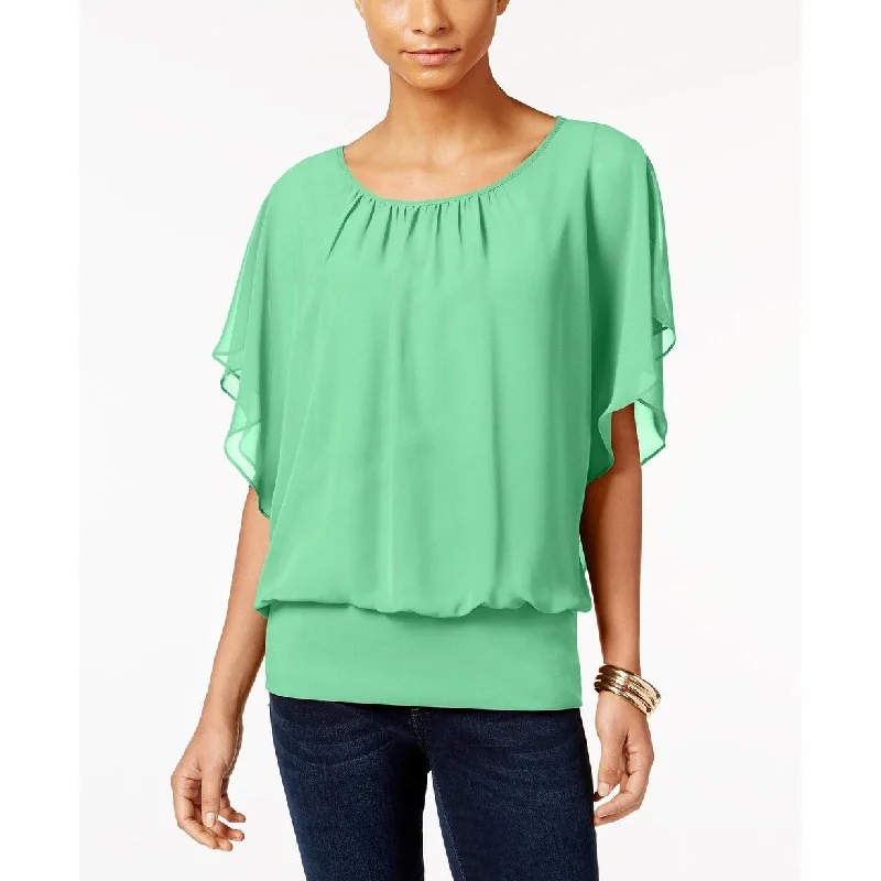 Lounge Short Sleeve TopsJM Collection Women's Flutter Sleeve Top Medium Green Size Large