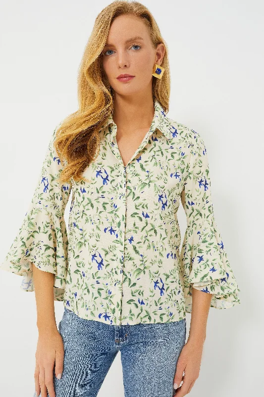 Asymmetrical ShirtsLapis Iris Norah Bell Sleeve Blouse