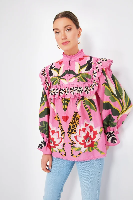 Studded ShirtsLeopard Forest Pink Blouse