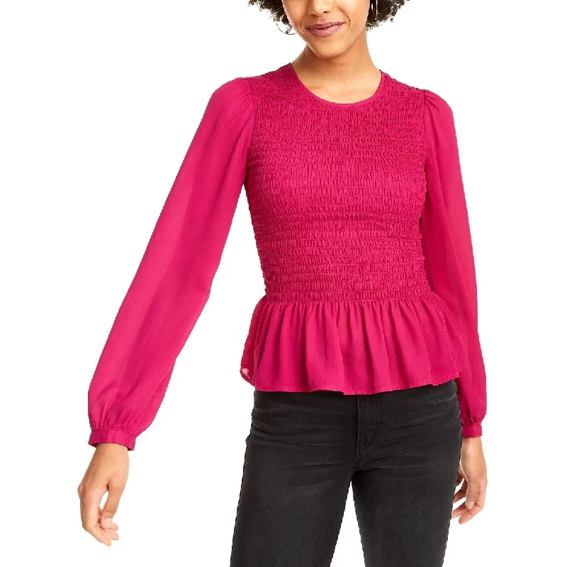 Urban ShirtsLEYDEN Women's Smocked Peplum Blouse Pink Size X-Small