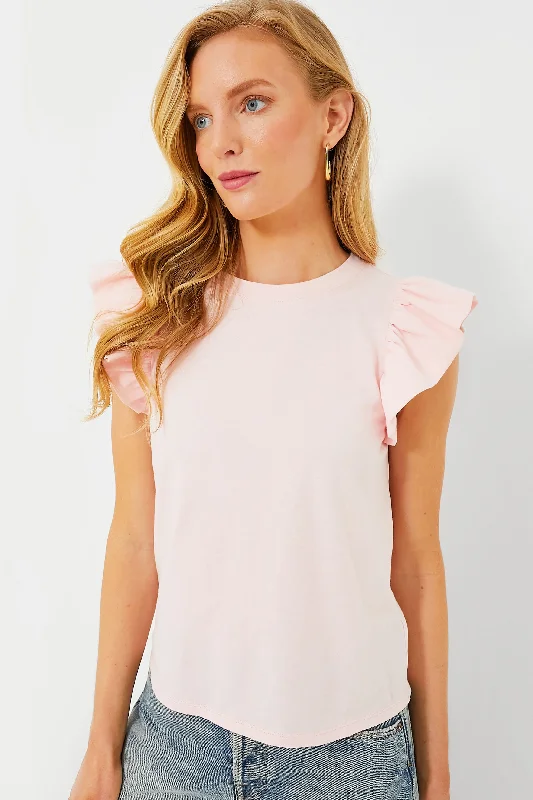 Metallic Short Sleeve TopsLight Pink Kaia Flutter Sleeve Tee