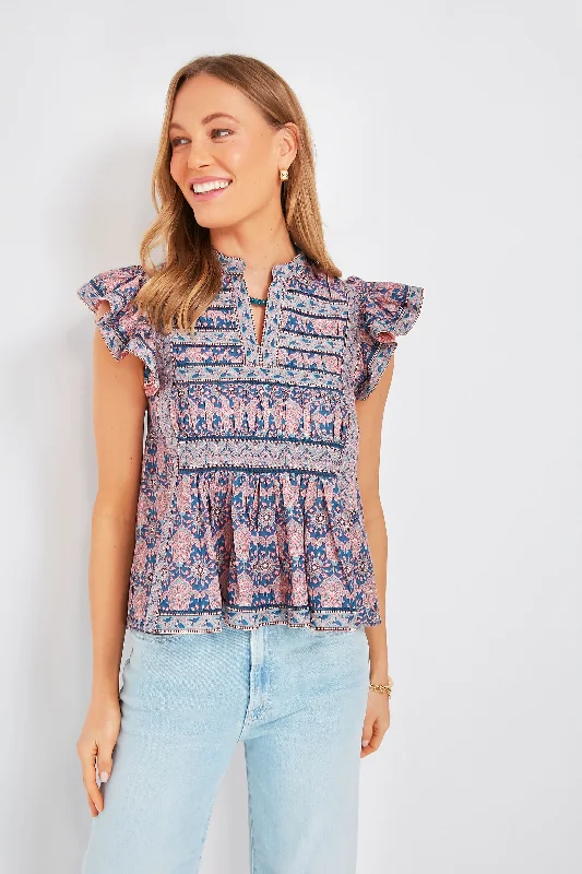 Velvet Short Sleeve TopsLilac Parker Print Flutter Sleeve Top