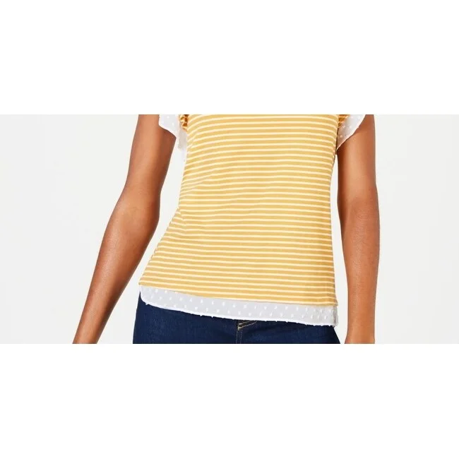 Graphic Short Sleeve TopsMaison Jules Women's Striped Contrast Flutter Sleeve Top Yellow Size X-Small