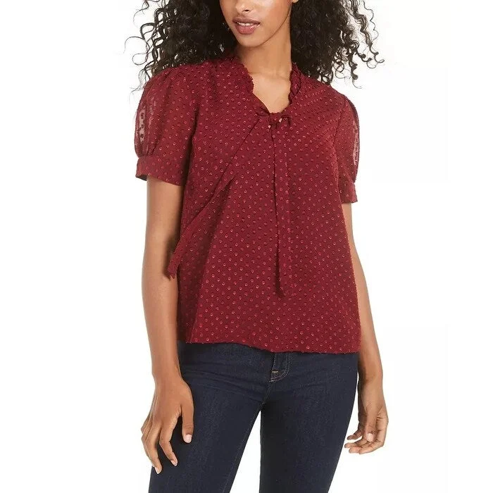 Peplum ShirtsMaison Jules Women's Tie-Front Clip-Dot Blouse Wine Size X-Large