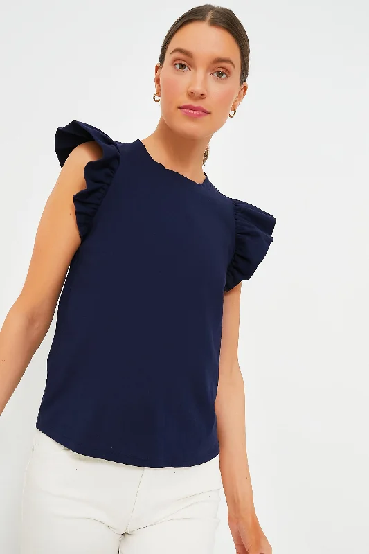 Polyester Short Sleeve TopsNavy Kaia Flutter Sleeve Tee