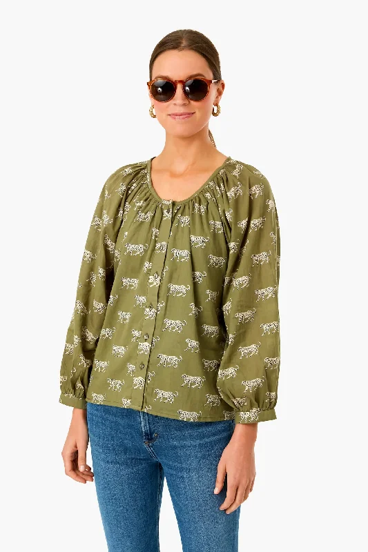 Floral ShirtsOlive Cheetah Organic Frances Blouse