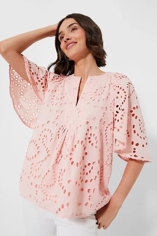 Recycled Fabric Short Sleeve TopsPink Salt Eyelet Finley Flutter Sleeve Top