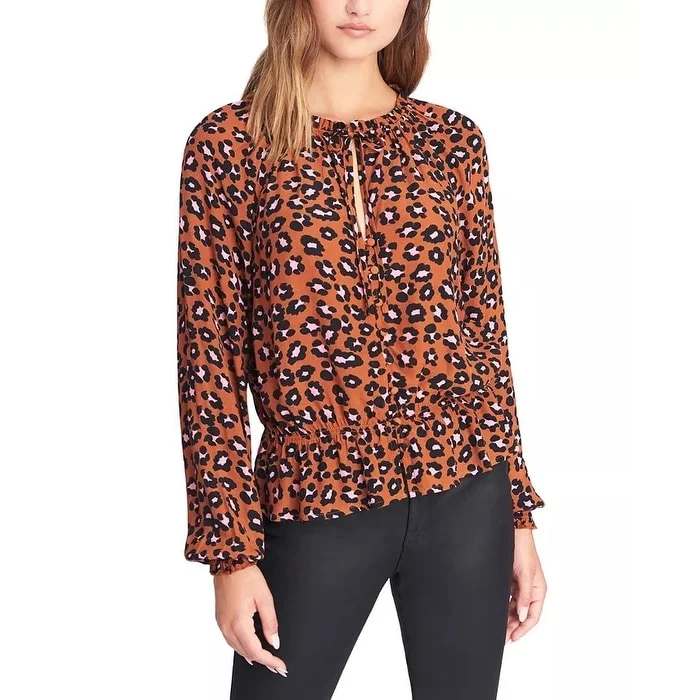 Sequined ShirtsSanctuary Women's Quartz Animal Print Peplum Blouse Brown Size X-Small