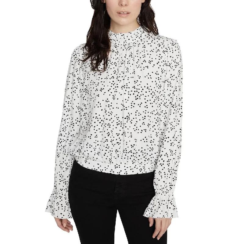 Peplum ShirtsSanctuary Women's Solstice Confetti Dot Print Mock Neck Blouse White Size Large