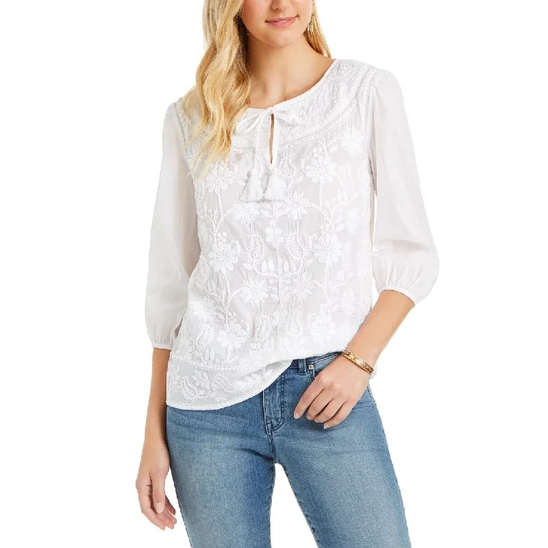 Plush ShirtsStyle & Co Women's Cotton Peasant Blouse White Size Large