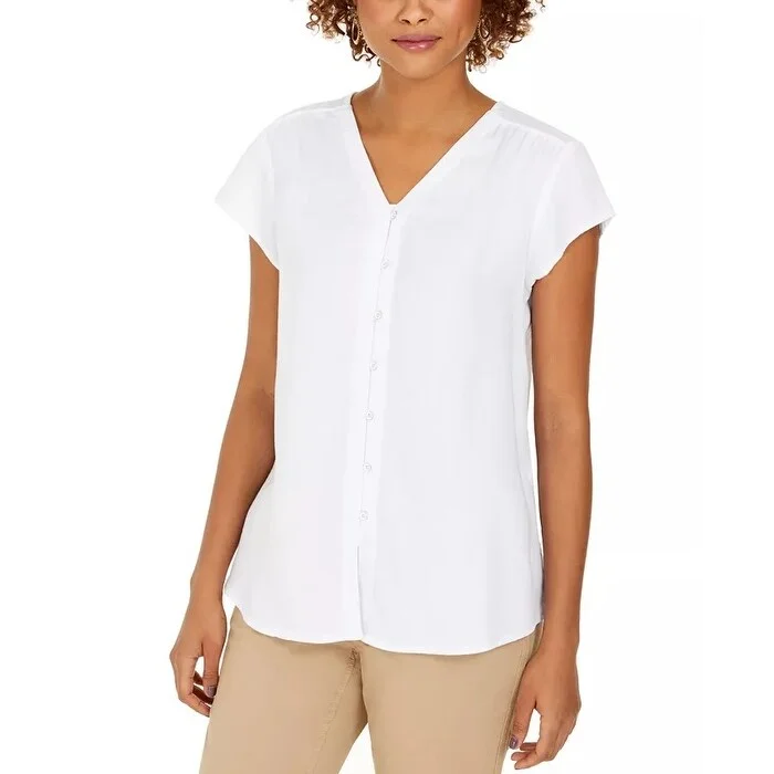 Sleep Short Sleeve TopsStyle & Co Women's Flutter Sleeve Blouse White Size Medium