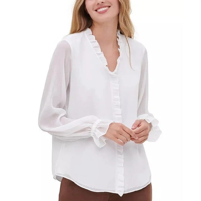 Quick-Dry ShirtsTommy Hilfiger Women's Ruffled Woven Button Up Blouse White Size XS - X-Small