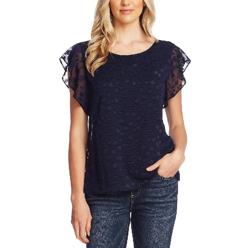 Thermal Short Sleeve TopsVince Camuto Women's Flutter Sleeve Bubble Dot Top Navy Size X-Large