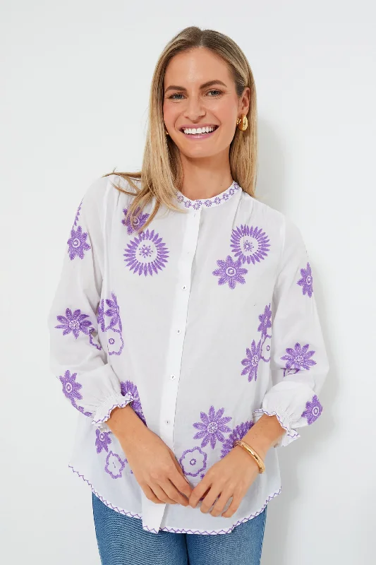 Velvet ShirtsWhite and Purple Columbia Blouse