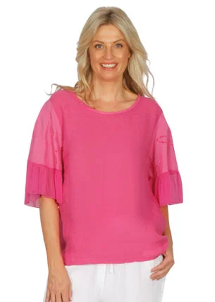 Camping Short Sleeve TopsItalian Flutter Sleeve Top (Pink or White)