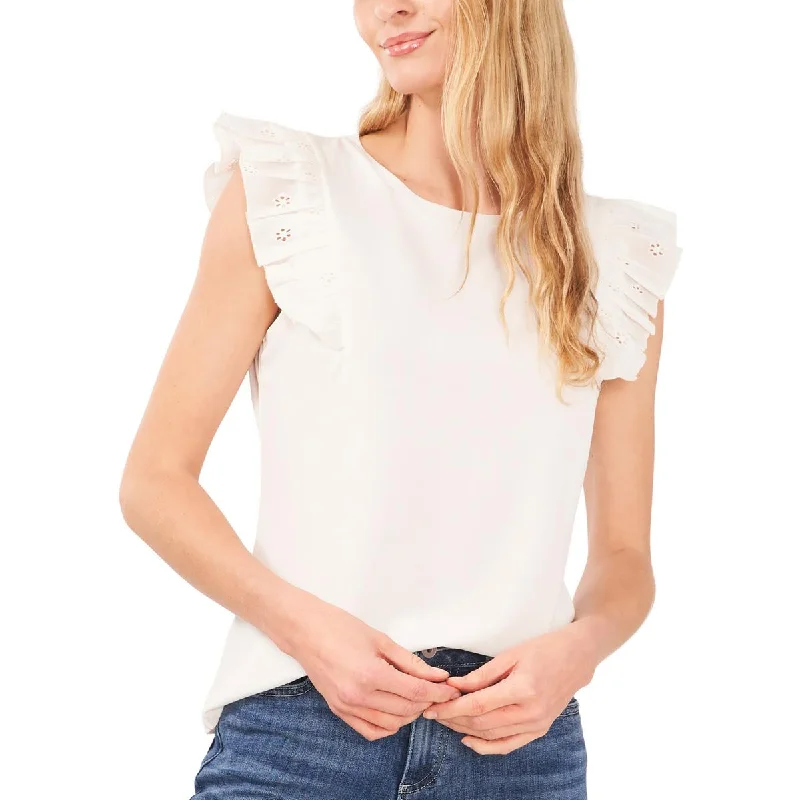 V-Neck Short Sleeve TopsCeCe Womens Flutter Sleeve Solid Blouse