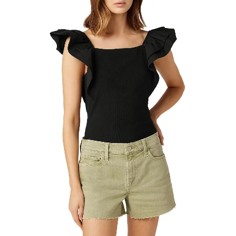 Fitted Short Sleeve TopsJoe's Womens Ribbed Flutter Sleeve Blouse