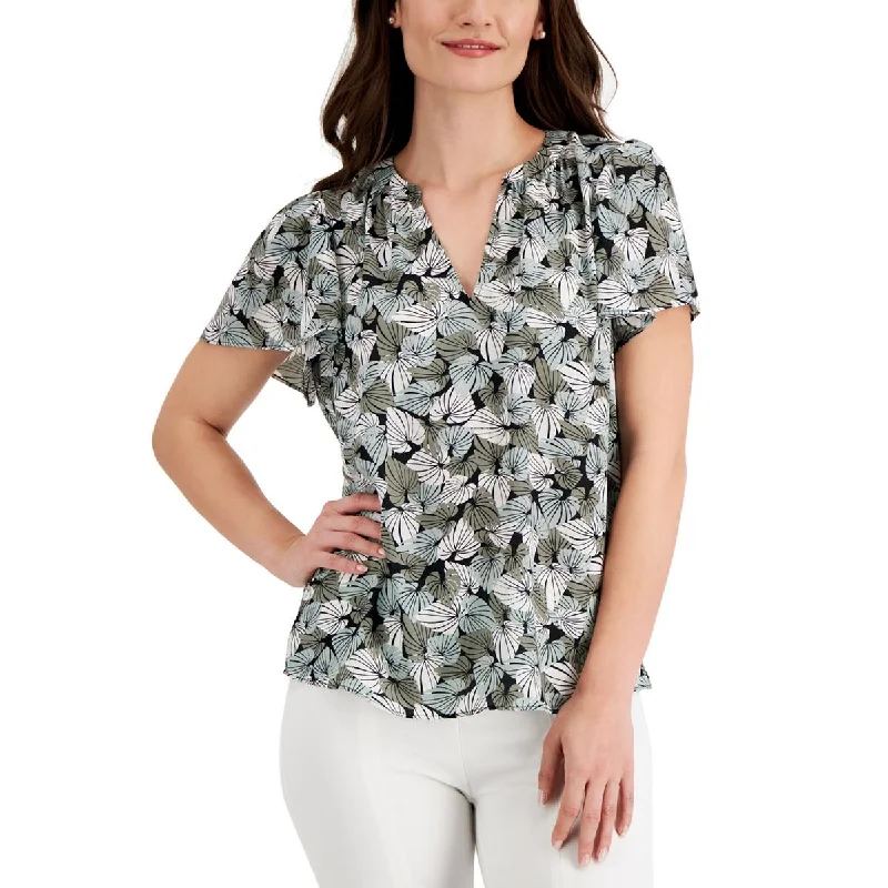 Relaxed Fit Short Sleeve TopsKasper Womens Petites Printed Flutter Sleeve Blouse