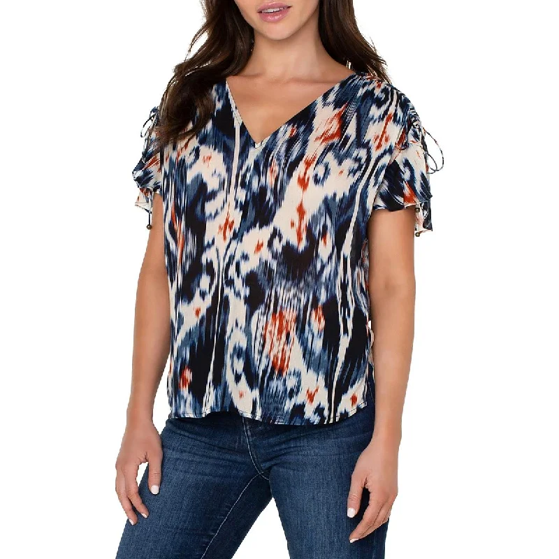 Colorblock Short Sleeve TopsLiverpool Los Angeles Womens Printed Flutter Sleeve Blouse