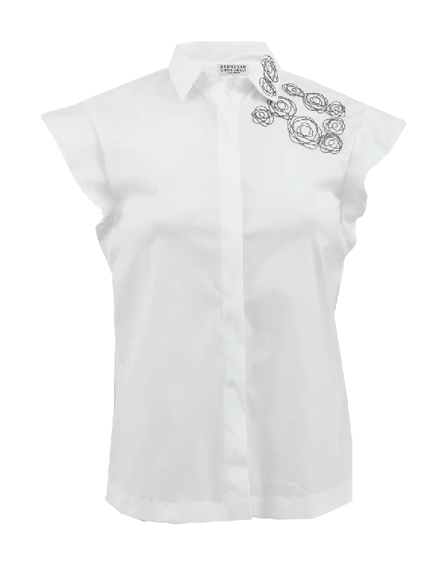 Formal Short Sleeve TopsFlutter Sleeve Poplin Monili Blouse