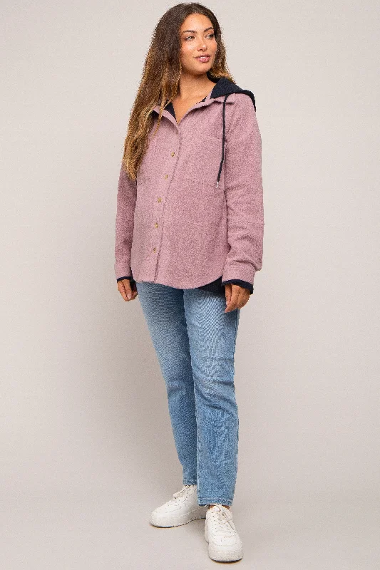 Layered SweatshirtsMauve Soft Hooded Maternity Shacket