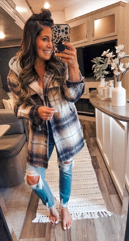 Hooded SweatshirtsAllie Rose Relaxed Vibes Plaid Hooded Shacket