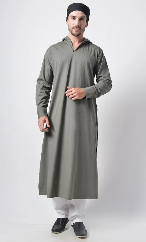 Reversible HoodiesGrey Men's Cotton Hooded Kurta With Pants