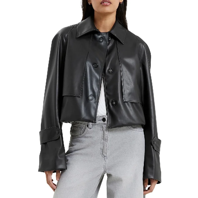 Corlenda Womens Faux leather Short Shirt JacketBomber Jackets