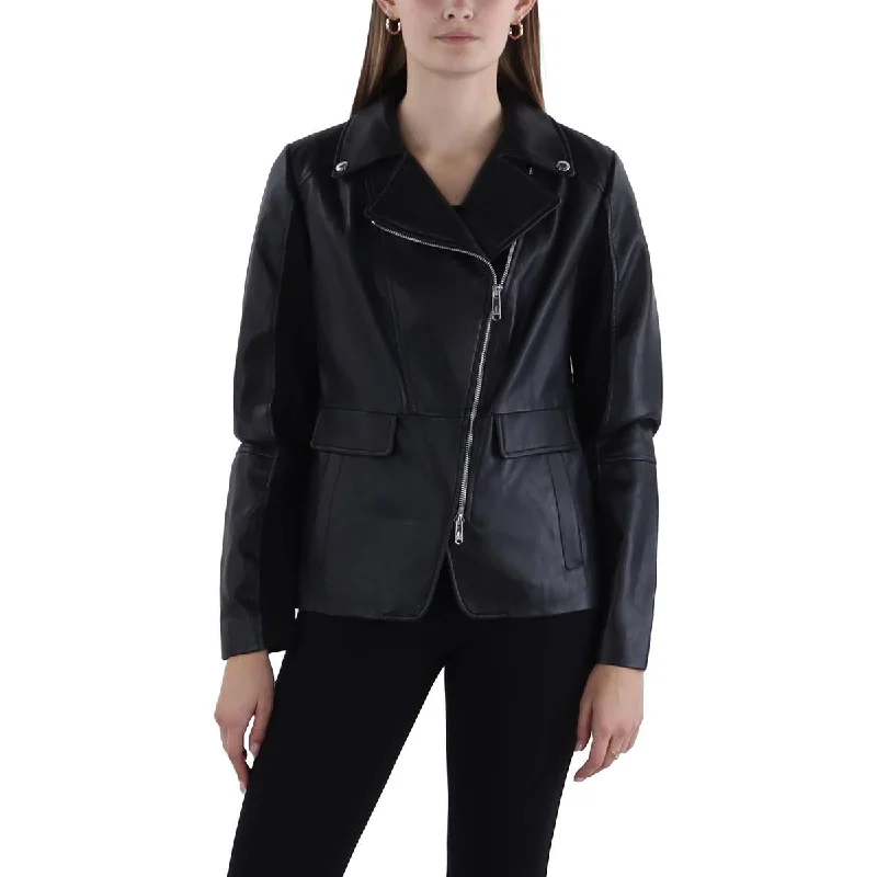 Womens Faux Leather Mixed Media Motorcycle JacketTrench Coats