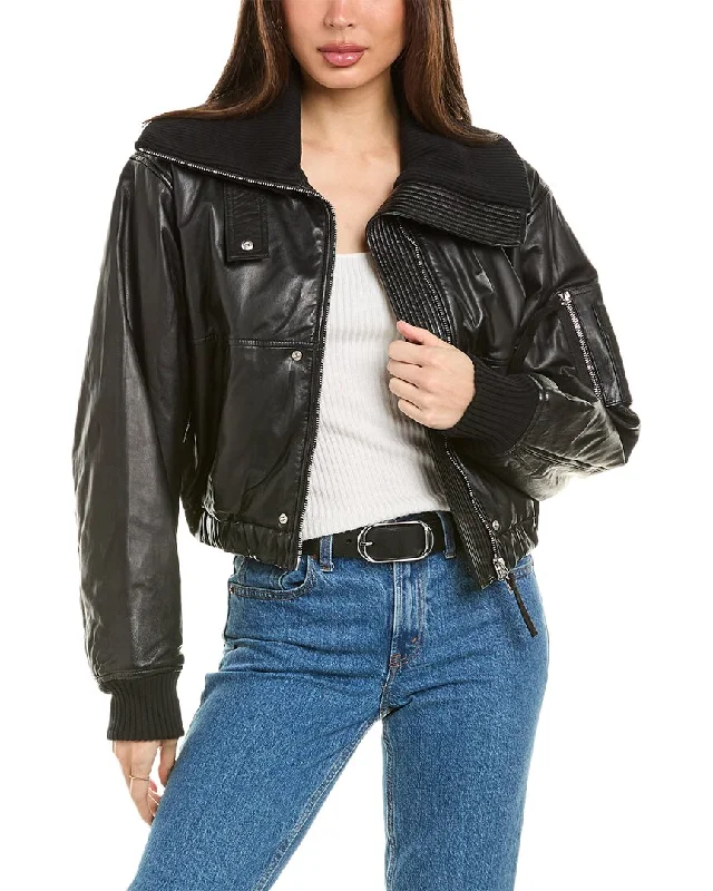 Helmut Lang Leather Bomber JacketMetallic Jackets