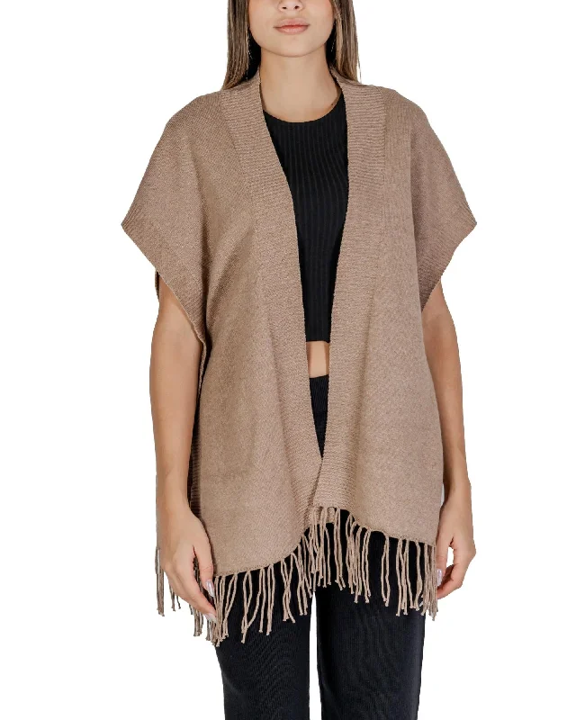 Street One  Women's Knit Poncho with Fringe Trim - CamelThermal Jackets