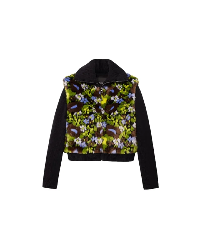 Desigual Floral Pattern Zip-Up Jacket with Classic CollarReflective Jackets