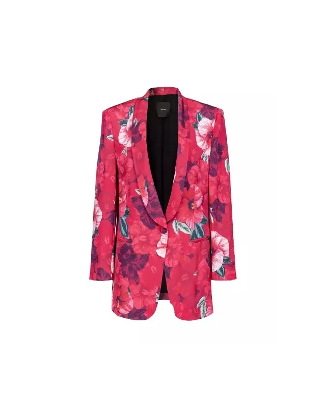 PINKO Elegant Single-Breasted Satin Jacket with Hibiscus Floral PrintCollaborative Jackets