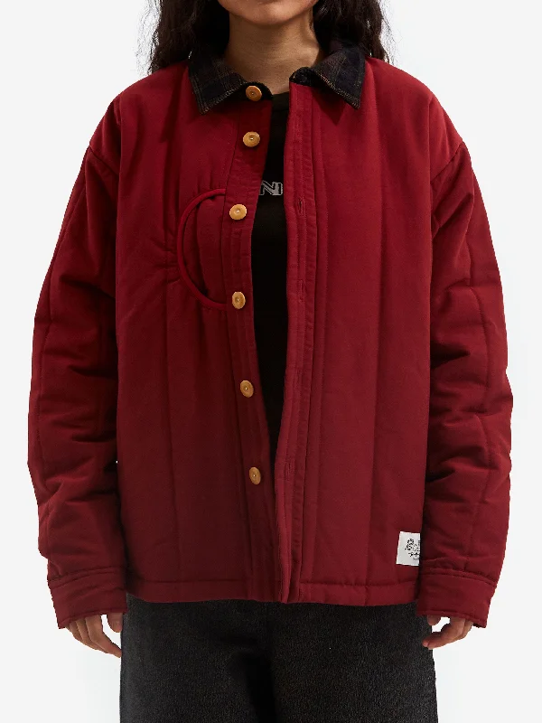 Brain Dead Puffer Button Up Shirt - RedFleece Jackets