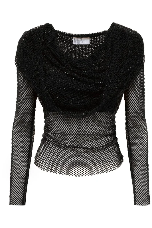 Punk SweatshirtsGiuseppe Di Morabito Women's Rhinestone Fishnet Hooded Top