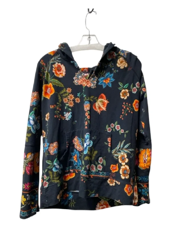 Retro HoodiesJohnny Was Los Angeles Size Medium Black & Multi Cotton Blend Floral Hood Top