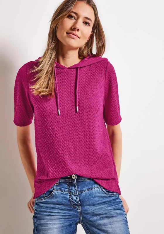 Cropped SweatshirtsCecil Hooded Drawstring Textured Top, Cool Pink