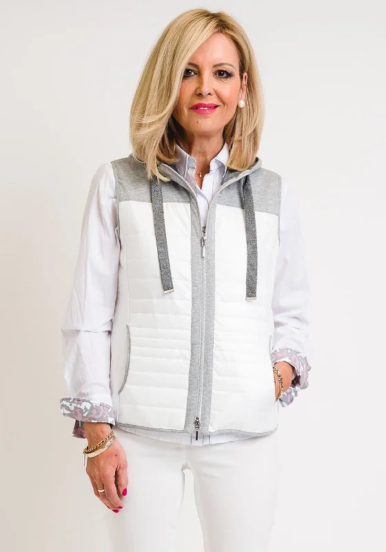 Fleece SweatshirtsJust White Hooded Quilted Gilet, White & Grey