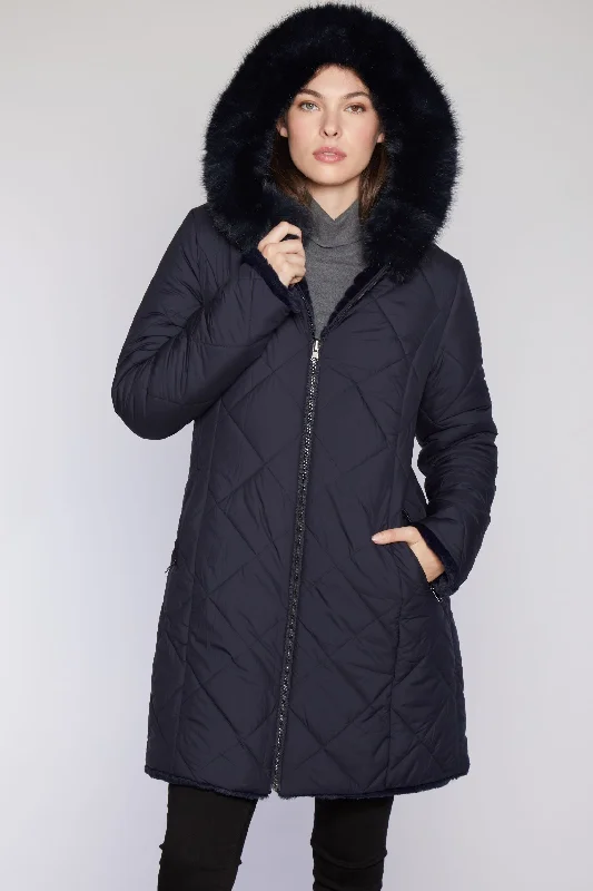 Rainproof Hoodies#1243HD Hooded Quilted Puffer Reverses to Faux Fur SOLD OUT