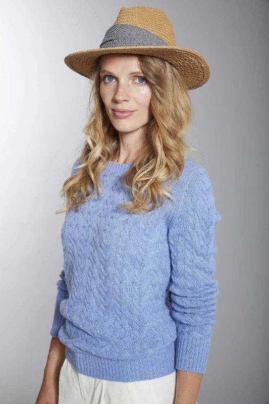 5 Gauge Cableknit Pullover Light Blue Heather