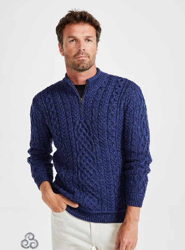 Formal Knit TopsAran - Half Zip Sweater - Dark Blue