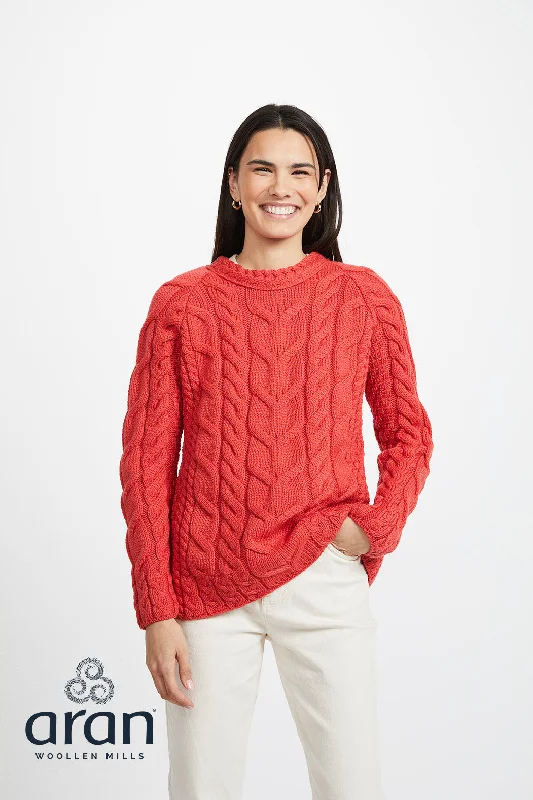 Limited Edition Knit TopsAran - Listowel Aran Cabled Sweater - Coral