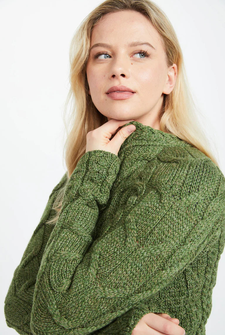 Collaborative Knit TopsAran - Listowel Aran Cabled Sweater - Meadow Green