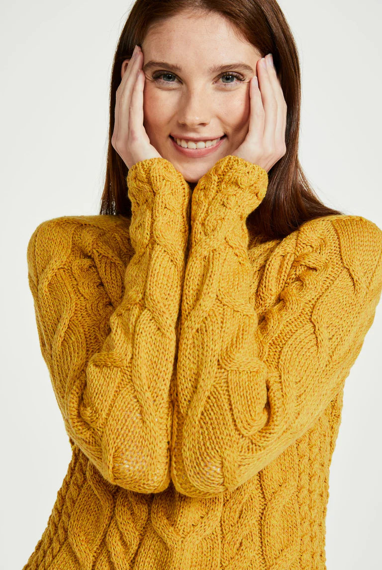 Branded Knit TopsAran - Listowel Aran Cabled Sweater - Yellow