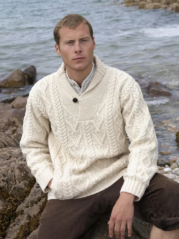 Button-Up Knit TopsAran - Men's Dublin Sweater - Natural