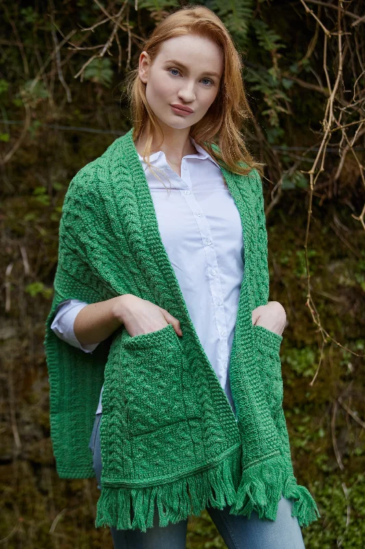 Performance Knit TopsAran Shawl Wrap with Pockets- Green