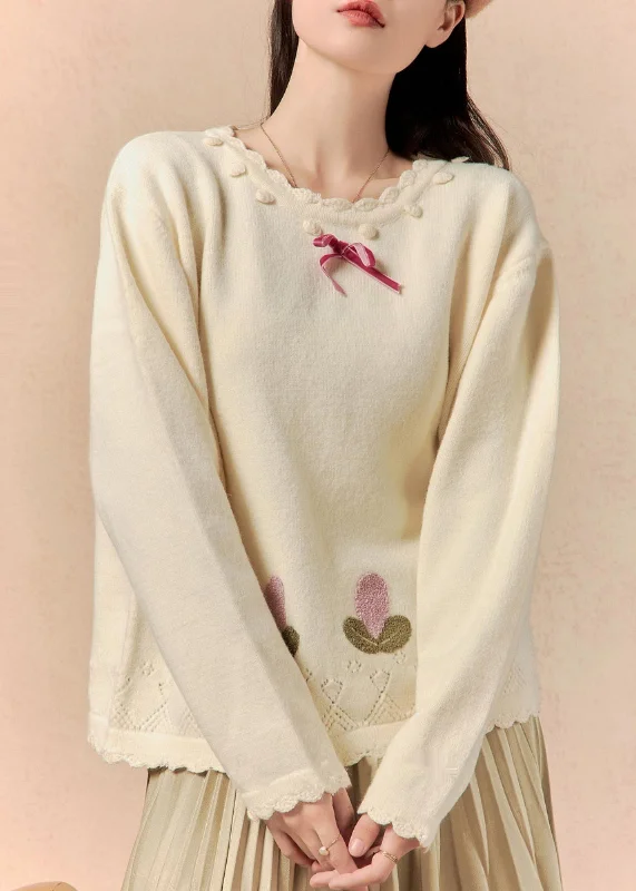 Hunting Knit TopsArt Beige O Neck Hollow Out Knit Sweaters Winter