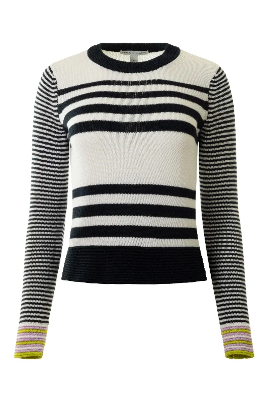 Oversized Knit TopsAutumn Cashmere Boxy Stripe Sweater in Navy Blue Combo